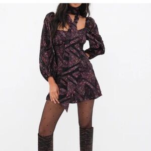 NEW For Love & Lemons NWT Valerie Mini Dress Small embroidered, puff sleeves